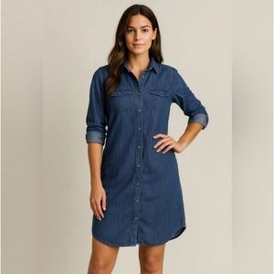 Banana Republic Women's Denim Chambray Shirt Dress Long Sleeve Roll Tab Size 2